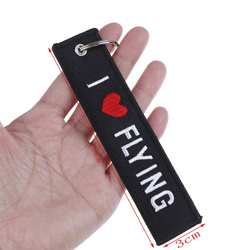 I LOVE FLYING-llavero de 13x3CM, etiquetas de joyería para llaves de coche, regalos, Mensaje de bordado