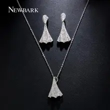 NEWBARK Jewelry Sets For Women 1 Pair Leaf Dangle Earring 1 Pcs Skirt Necklace Cubic Zircon Jewelry Parure Bijoux Femme