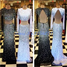 Luxus Kristall 2 Stück Abendkleider Lange Backless Pinsel Zug Abendkleid Chic robe de soiree vestido de festa Prom kleid