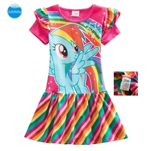JUXINSU My Baby Girl New Summer Little Pony Short Sleeve Dresses Cartoon Cotton Rainbow Stripes My Pony for 1-8 Years samgami baby new summer cute dress little girls dress my pony spring girl short sleeve dresses my girls princess for little pony