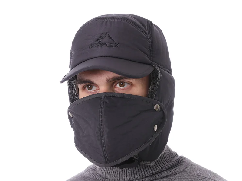 AETRUE Winter Hat Men Bomber Hats For Men Women Thick Balaclava Cotton Fur Earflap Warm Caps Skull Mask Male Winter Bomber Hat -