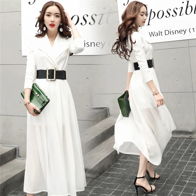 New Women Fashion Long Paragraph Dress Autumn In 2017 Temperament Lace Chiffon Long Dress White Slim Fit Dress Ma221 long-white-lace-dress