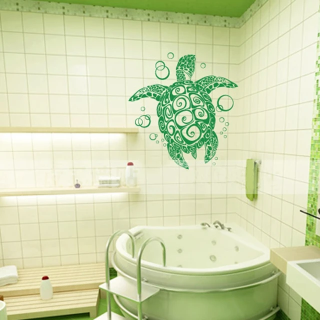 Vinyl wall sticker Large sea turtle , turtle with bubble for bathroom