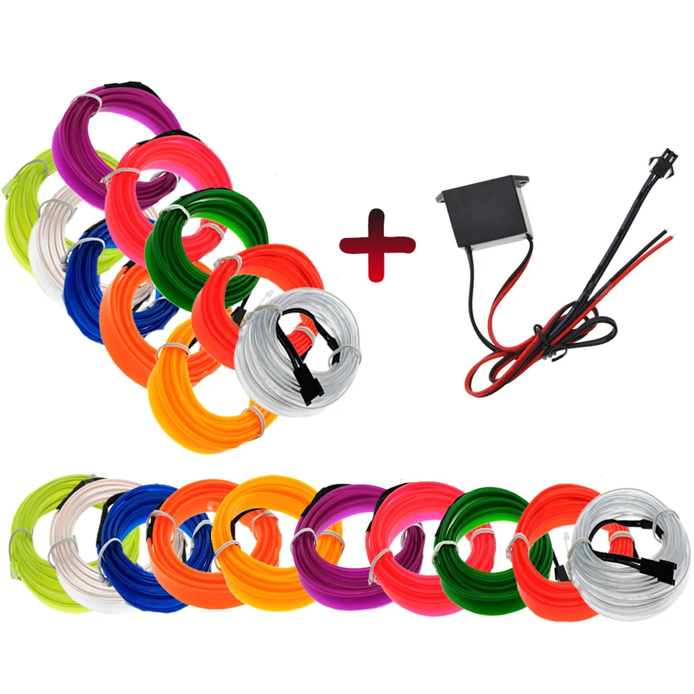 

1M/2M/3M/5M EL Wire 6mm Dance Party Car Decor Lighting Flexible Rope Tube Car light With DC12V Cigarette Driver Atmosphere lamp