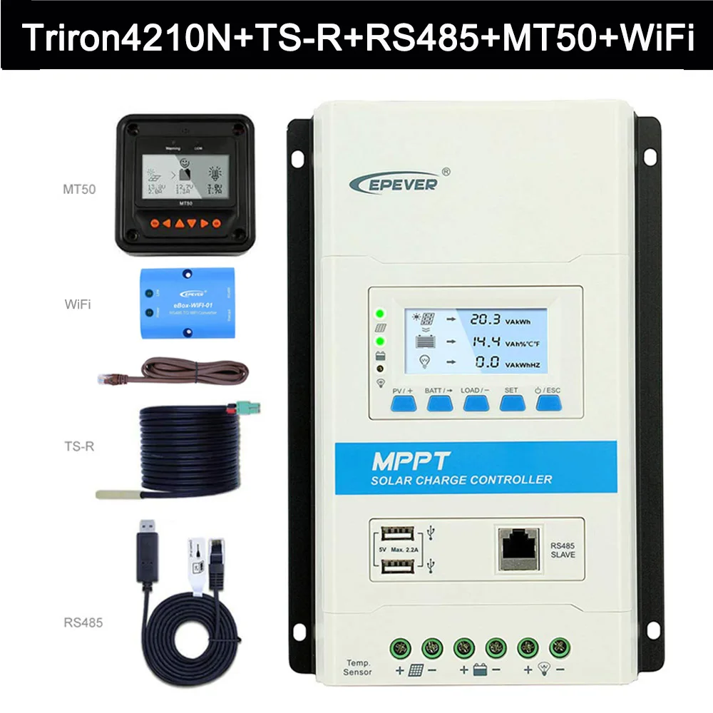 EPever MPPT 40A Контроллер заряда и разряда 12 В 24 в подсветка ЖК-дисплей для макс. 100 в вход солнечной панели Triron4210N - Цвет: Set 4