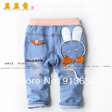 Новинка года; сезон весна-осень; детские джинсы; одежда для малышей; леггинсы для девочек; Детские милые универсальные джинсы с рисунком кролика; повседневные джинсы для девочек