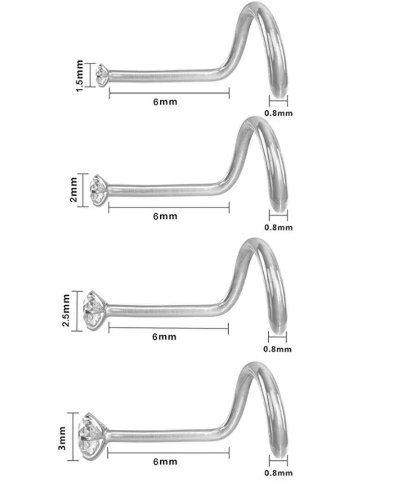 50 шт./партия, популярный фианический винт для носа, хирургический стальной нос, кольцо для пирсинга носа, 20 г X 1,5 мм, 2 мм, 2,5 мм, 3 мм