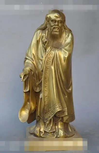 

S00661 10" Chinese Pure Bronze Standing Great Philosopher Founder Taoism Laozi Statue (A0321)