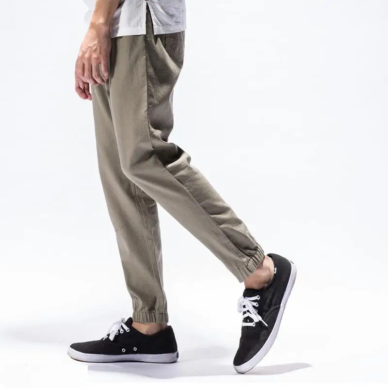 Mens Linen Cotton Capri Pants Summer 