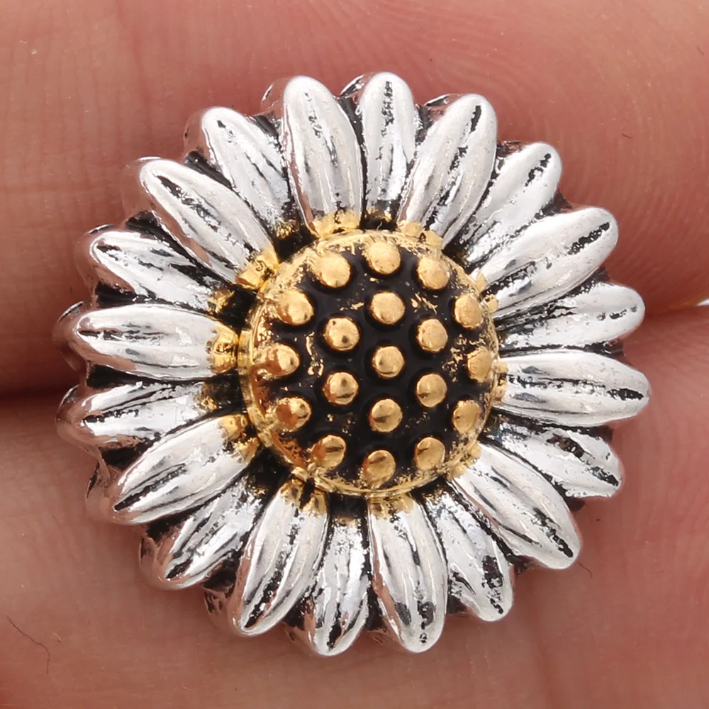10pcs/lot New 18mm Snap Button Jewelry Silver Gold Sunflower Flower Metal Snap Buttons Bracelet Fit DIY 18mm Snap Jewelry