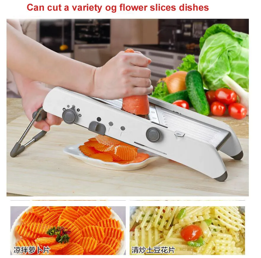 Vegetable Cutter Food Container Adjustable Slicer with Stainless Steel