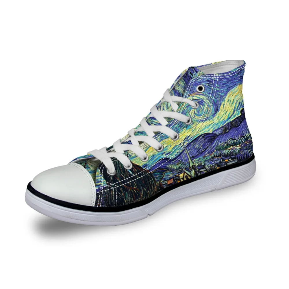

Men Casual Painting Art Print Shoes Male Lace-up Vulcanized High-Top Canvas Shoes Flats for Boy Vincent van Gogh Master pieces