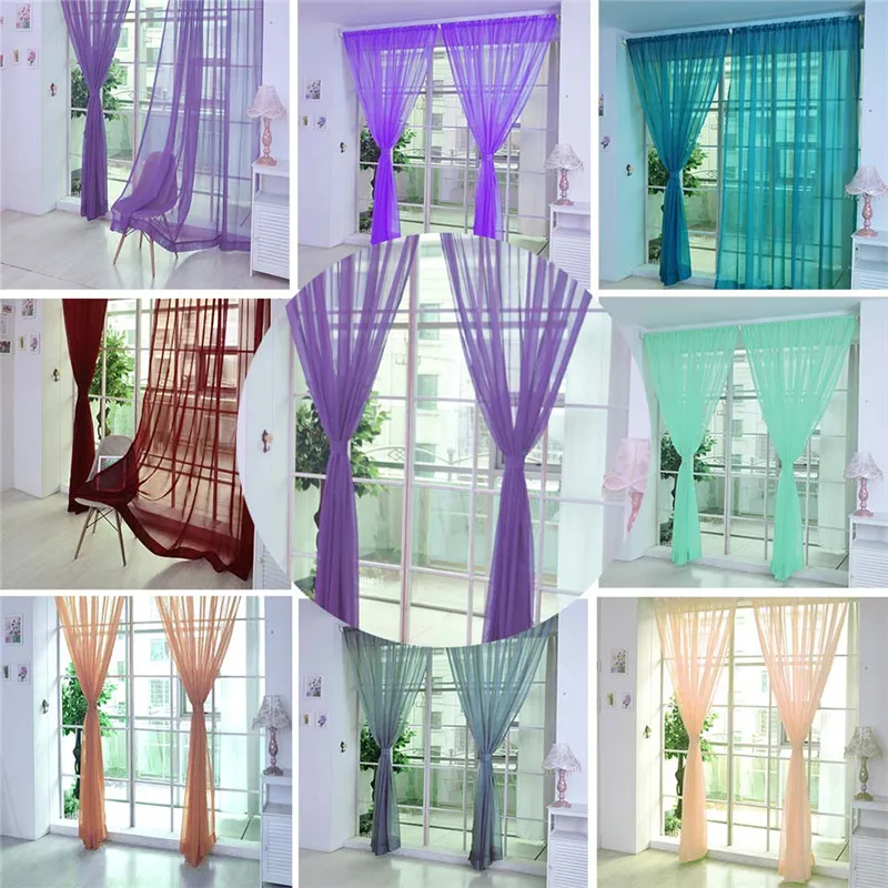 

1 PCS Pure Color Tulle Door Window Curtain Drape Panel Sheer Scarf Valances