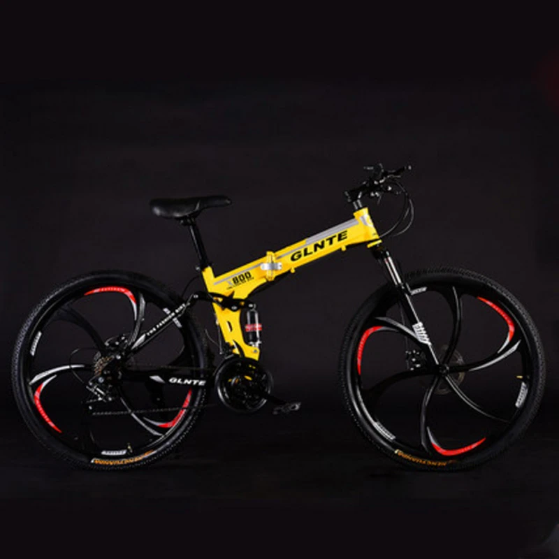 Складной горный велосипед 26 дюймов 21 Скорость 24 скорости 27 скоростей шестиножевое колесо двойной дисковый тормоз для взрослых по пересеченной местности - Цвет: 24speed yellow