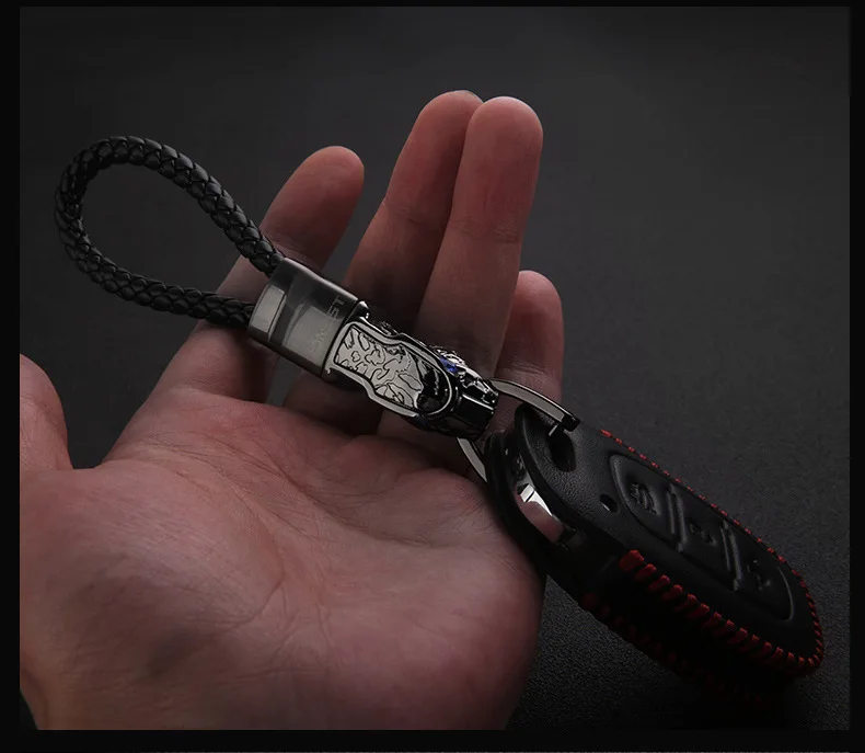 Tejido a mano del cuero genuino cabeza del leopardo llavero coche panther llavero sleutelhanger chaveiro llavero hombre