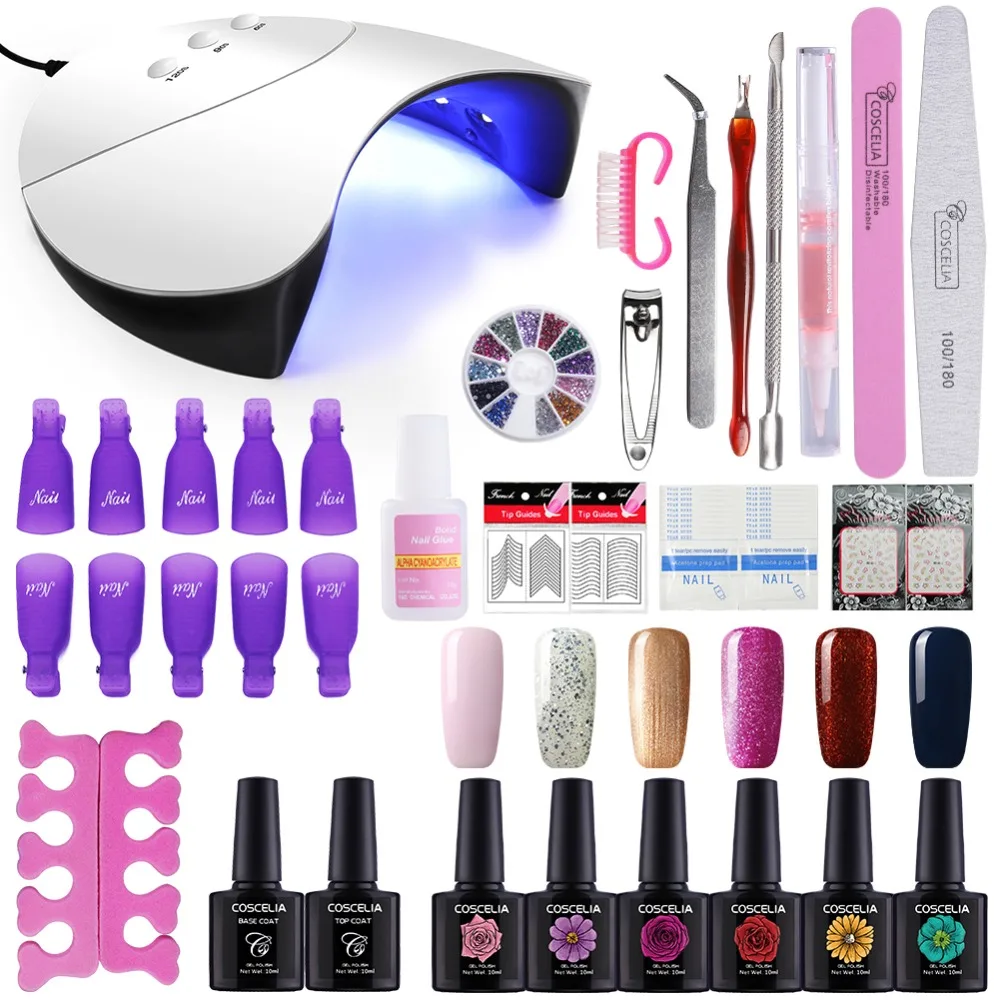 

COSCELIA 4/6 Pcs Nail Polish Kit 10 ml Vernis Semi Permanant With 24/36W UV LED Lamp Set For Manicure All For Nail Art Tools