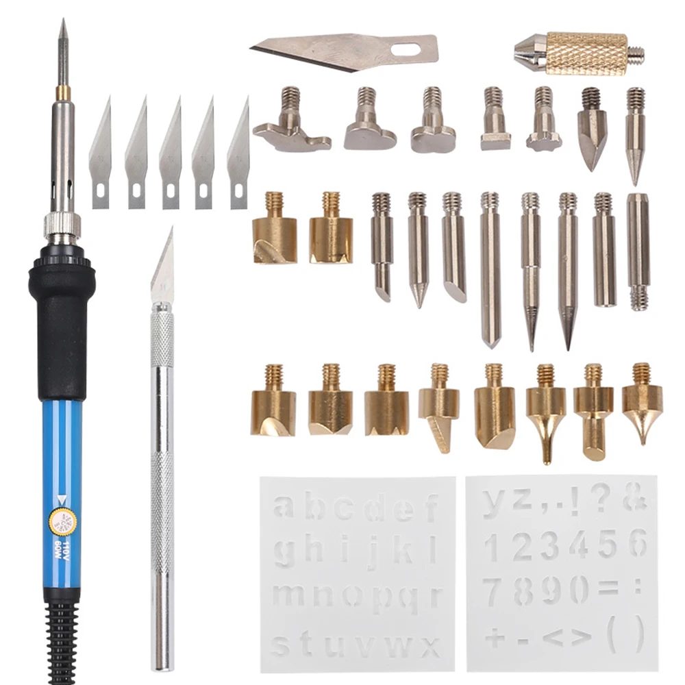 

110V 220V 60W Adjustable Soldering Iron Carving Pyrography Tool Wood Embossing Burning Soldering Pen Set Welding Tips Kit