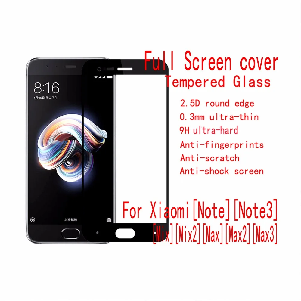 10 шт./лот fenghemei полное покрытие Экран закаленное Стекло для Xiaomi mi Note Note3 mi x 2 Max Max2 с розничной посылка
