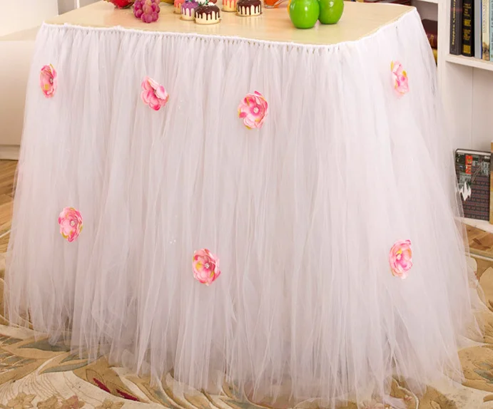 

Baby Birthday Table Skirt Tutu Pearl Flower Wedding Hotel Conference Table Home Furnishings Skirt Tutus