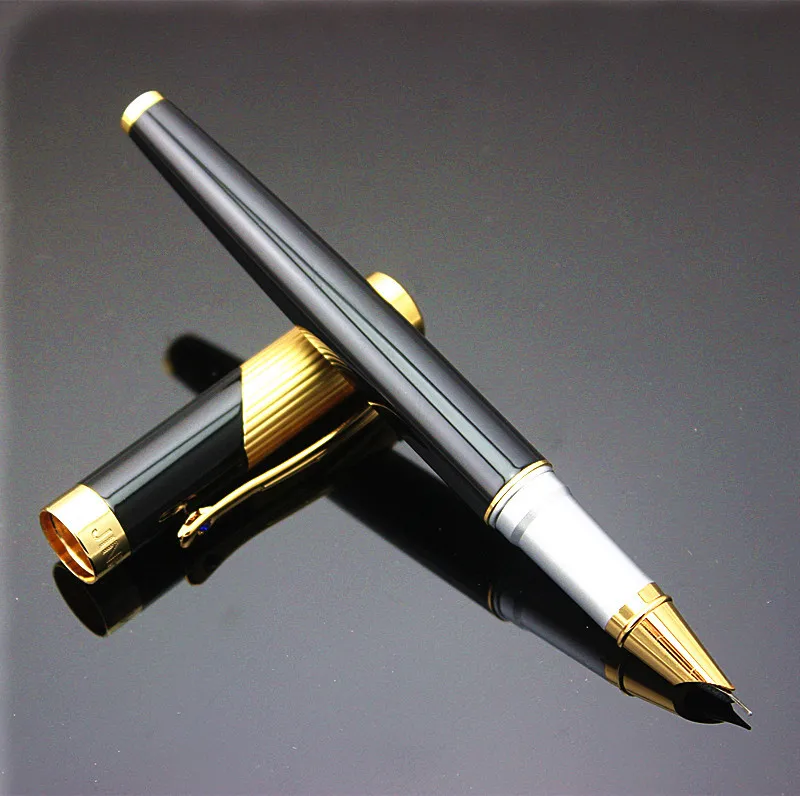 

Writing Stationery Supplies Jinhao 9009 black and Gold Clip Fountain Pen with 0.38mm Extra Fine Nib Metal Ink Pens Free Shipping