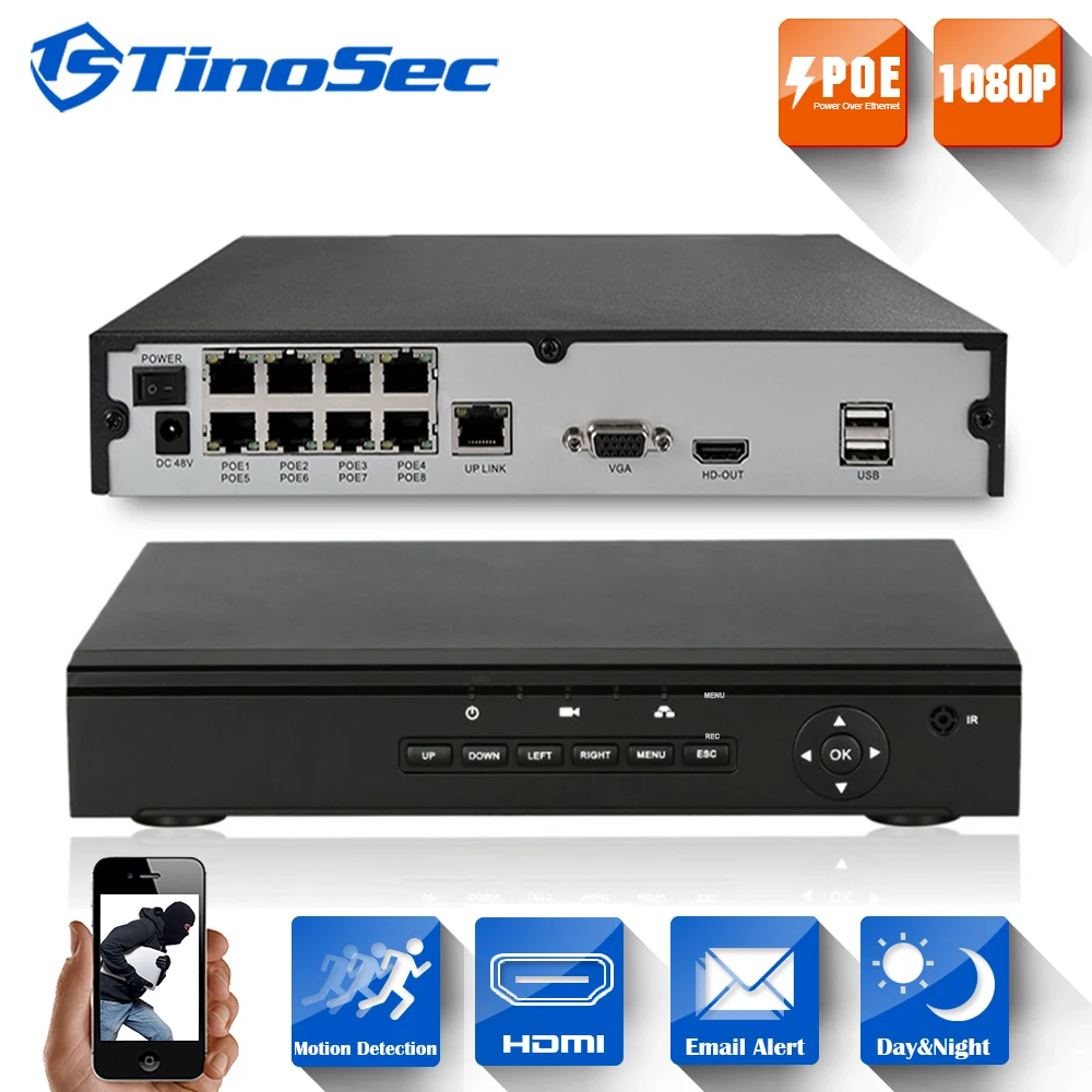 4/8CH Full HD Onvif 1080P 48V Real PoE NVR All in one Network Video