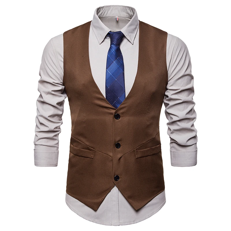 2019 New men Dress suit vest Tops Cotton Fashion Design Suit Vest Men's High-end Business Casual Suit Vests US size