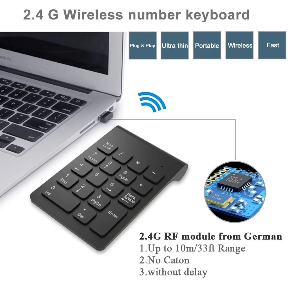  [AVATTO] Small-size 2.4GHz Wireless Numeric Keypad Numpad 18 Keys Digital Keyboard for Accounting T