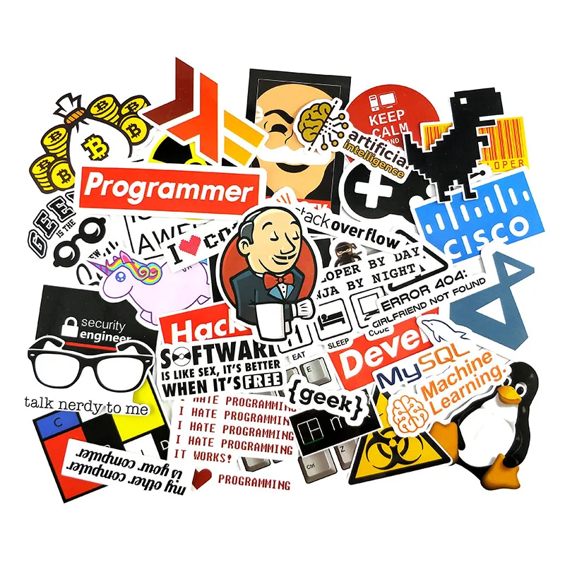 40Pcs Programming Stickers Java JS Php Docker Bitcoin Html Cloud Language APP Logo Funny Stickers For Laptop Car DIY Stickers