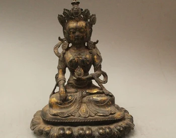 

12" Tibet Buddhism Bronze Gild Amitayus longevity God Goddess Buddha Statue