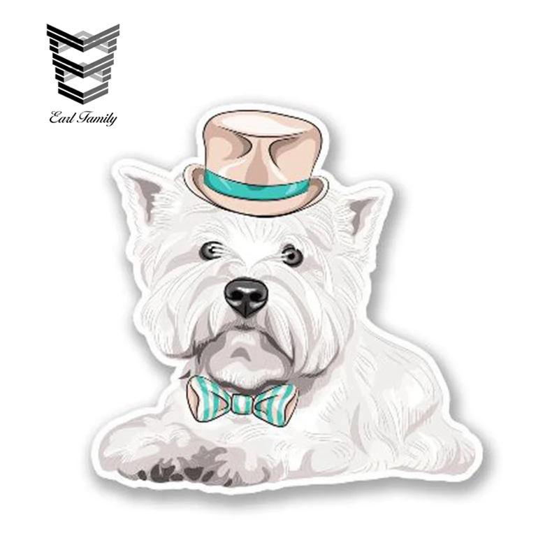

EARLFAMILY 13cm x 12cm Car Sticker West Highland Terrier Dog Vinyl Sticker Laptop Travel Luggage Decal Cute Animal Car Styling