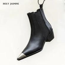 Г., новые высококачественные модные женские ботильоны на высоком толстом каблуке обувь с острым носком, женские ботинки женская черная обувь из микрофибры