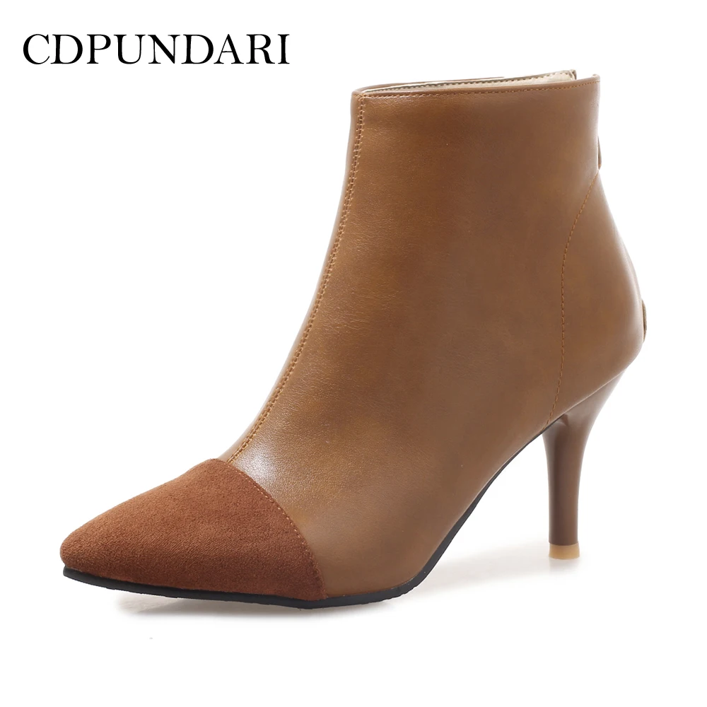 

CDPUNDARI Patchwork Ankle boots for Women High heel boots Pointed Toe Winter shoes woman botas mujer botte femme zapatos mujer