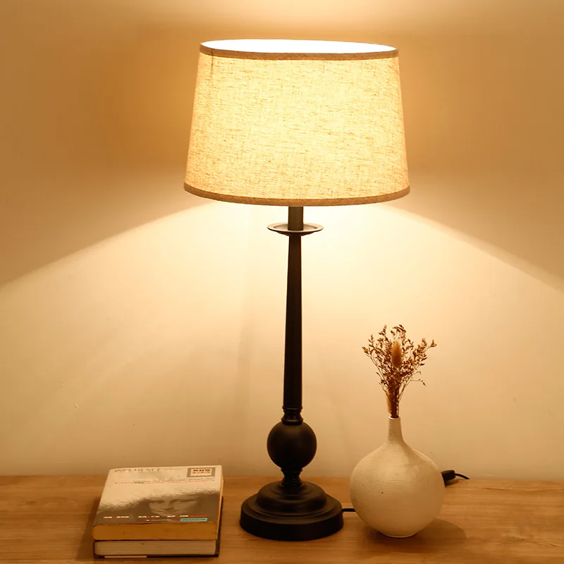 

E27 E26 Bedside table lamp,black painted iron lamp,child sleeping,fabric desk lights,push button switch,read storybook