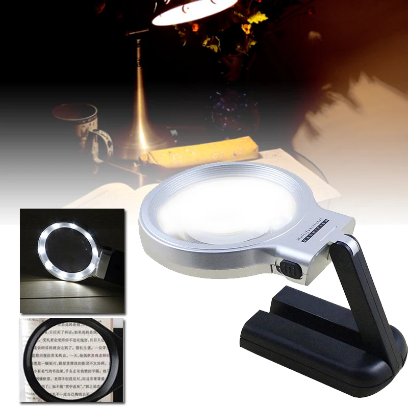 10LED Desktop Handheld Reading Magnifier With LED Lights Folding