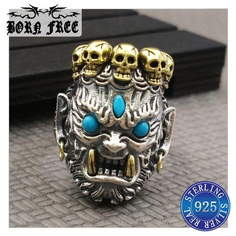 100% Настоящее серебро 925 пробы мужские кольца god of wealth & skull модное ювелирное