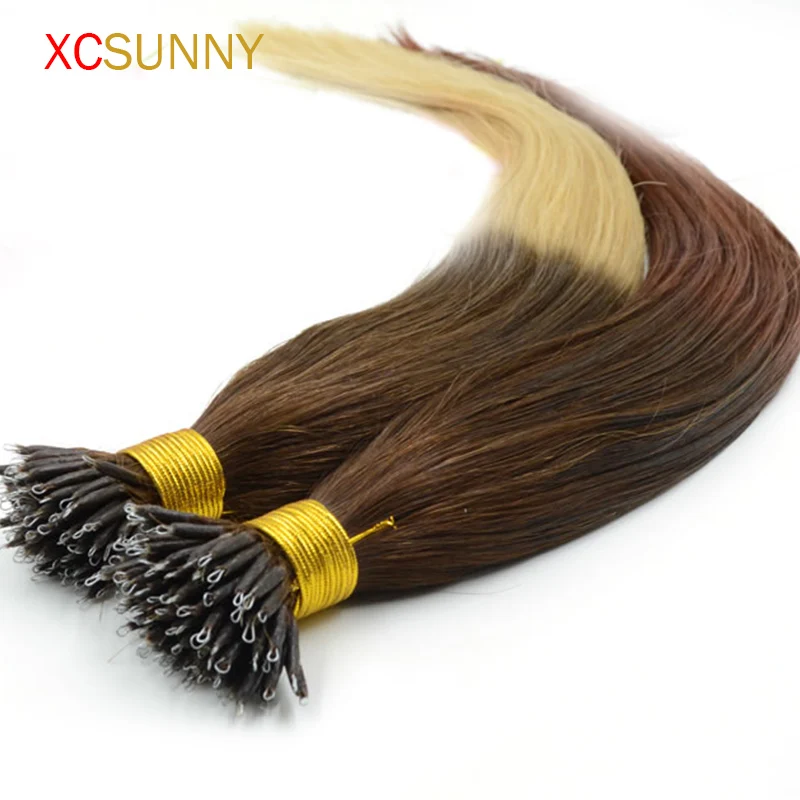 

XCSUNNY Nano Loop Ombre Two Tone Dip Dye 18" 20" 1g/s 100g +100beads 100% Malaysian Hair Nano Ring Hair Extensions Ombre