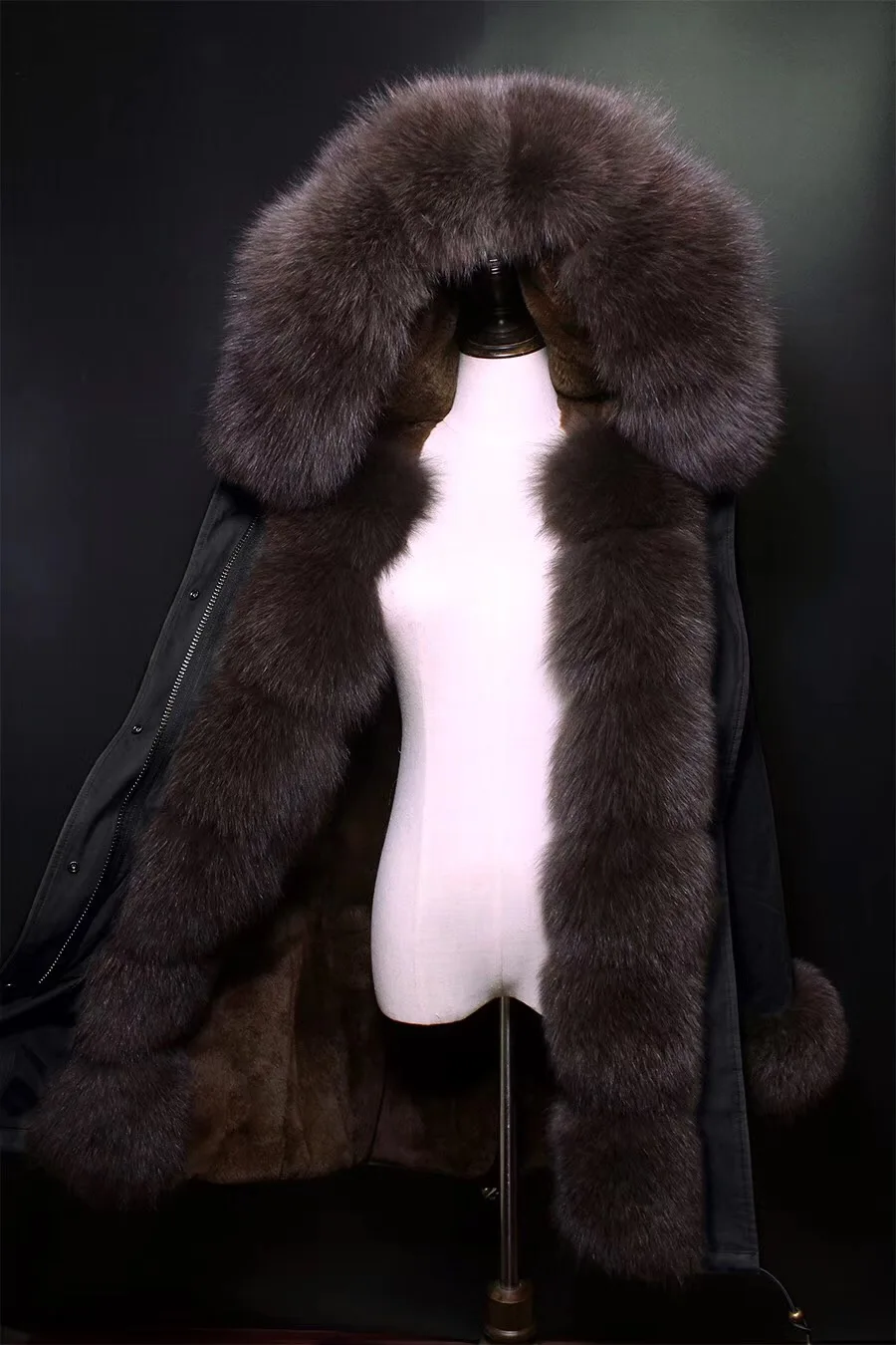 Новая мода Длинные парки женские зимние из натуральной лисы меховой воротник с капюшоном пальто Настоящий мех кролика подкладка женская теплая куртка женская
