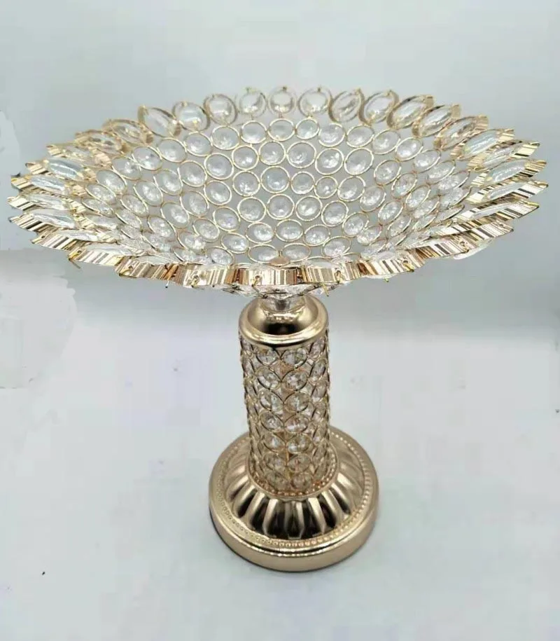 

33cm Gold Crystal Fruit tray for Wedding Table Centerpieces Valentine's Day Home Decoration
