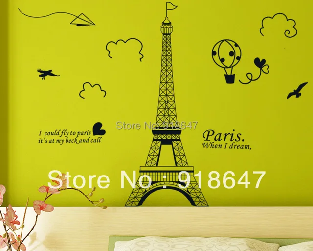 grosir murah ukuran besar baru ungu paris menara eiffel pvc stiker