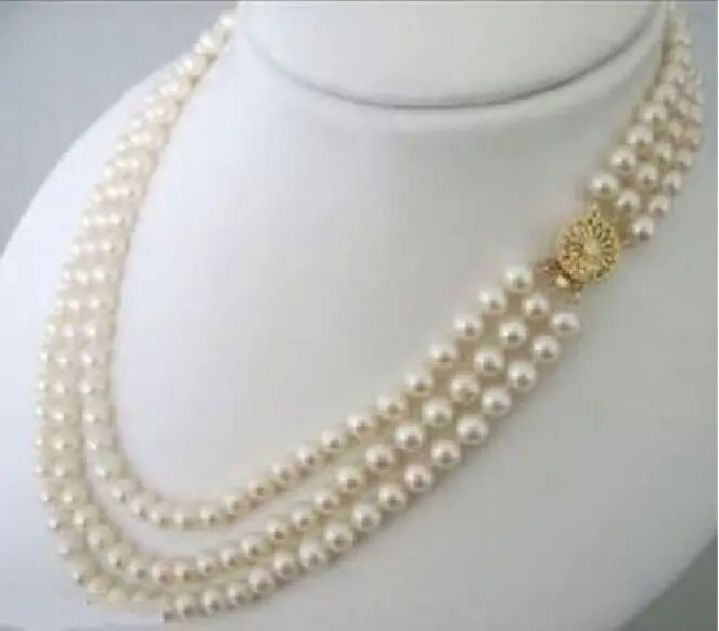 

very charming Elegant 3 rows white 8-9 mm Akoya pearl necklace 14KGP/20