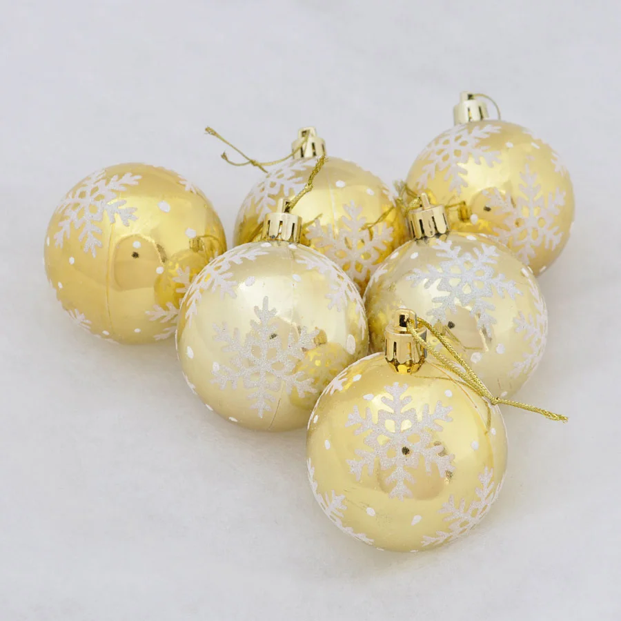 FUNNYBUNNY 6 шт. Рождественская елка снежинка шар-безделушка подвесные 6 см шары с рождественским орнаментом - Цвет: Golden