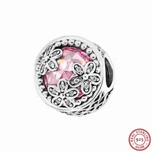 925 пробы серебро розовый-cut CZ завораживающее украшение с луговыми цветами бисер DIY Fit Пандора Подвески для женщин для изготовления ювелирных украшений FL509