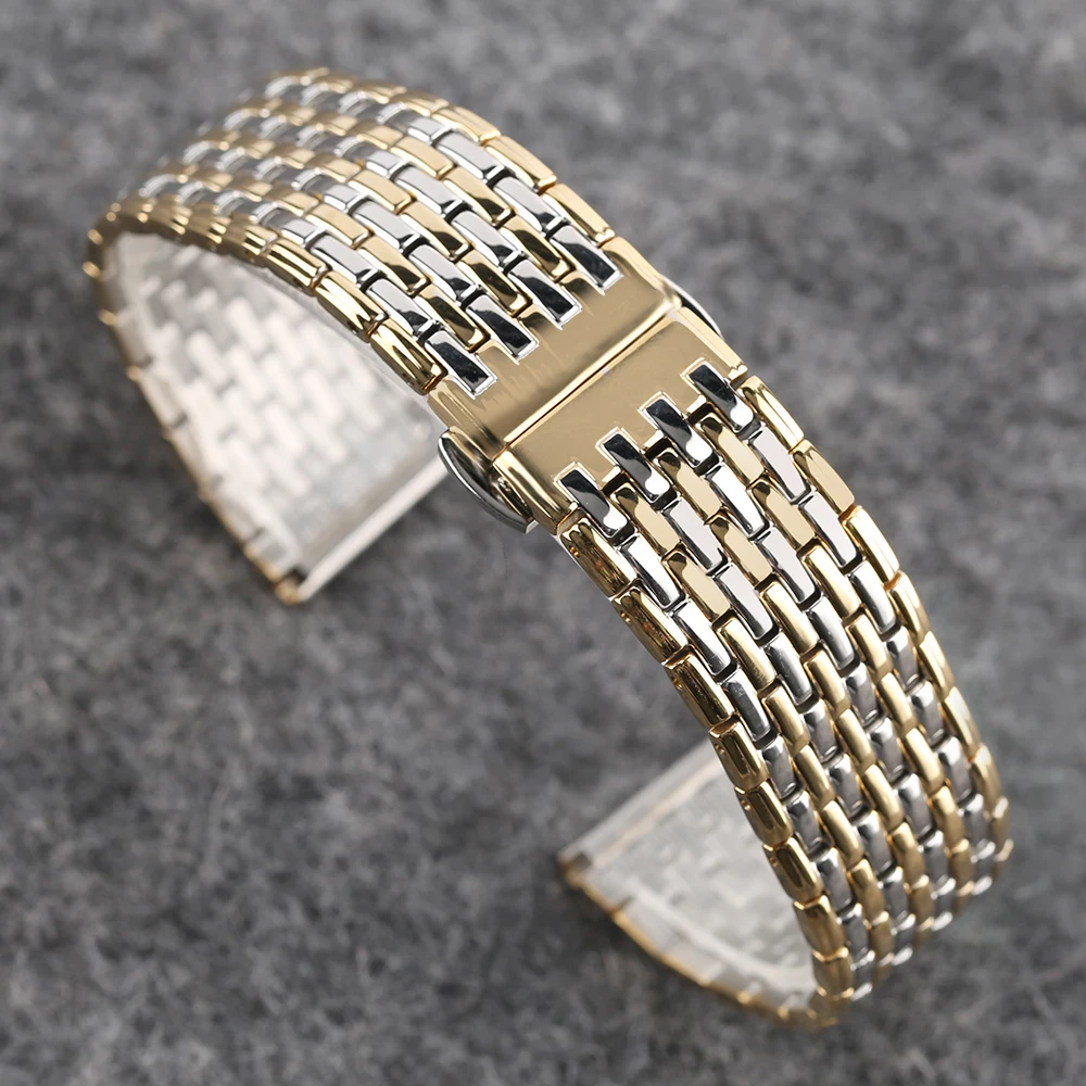 20 22mm Adjustable Bracelet Stainless Steel Yellow Gold & Silver Luxury Solid Link Watch Band Wrist Strap Replacement Watchband (10)