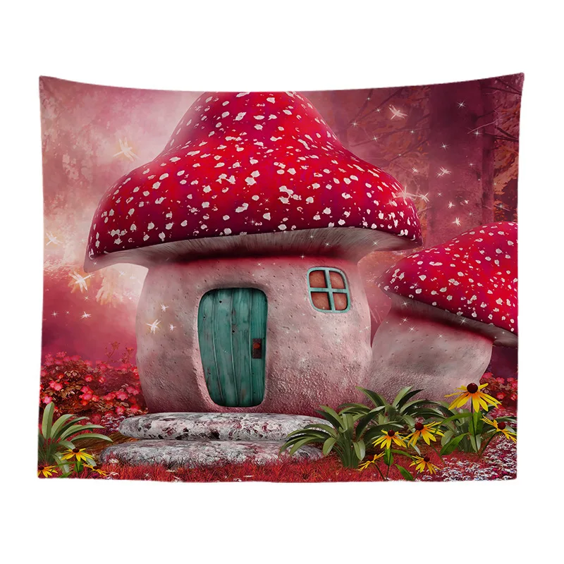 

Cartoon Magical Landscape Painting Tapestry Wall Hanging Mural Farmhouse Decor Beach Mat Tent Home Party Decoration Sofa Cover