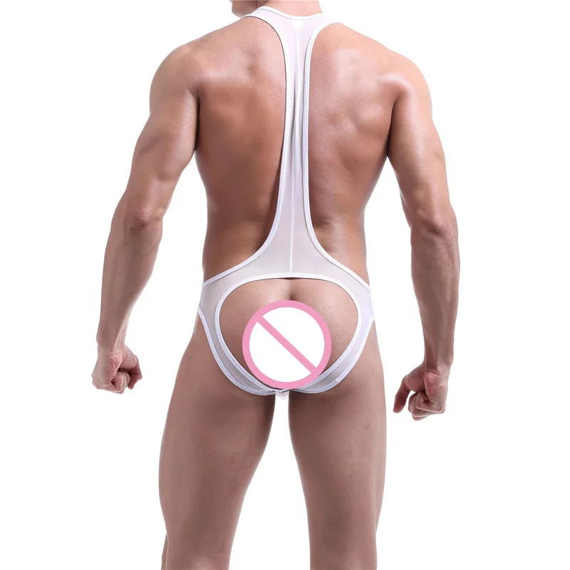 Mens Undershirts Jockstrap Lingerie Mesh Open Back Wrestling Singlet Underwear Transparent Gay Bodysuits Bugle Pouch Jumpsuits