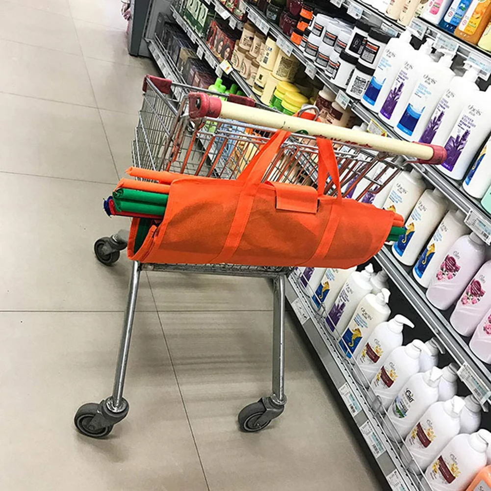 

4 Pcs/Set Non-Woven Supermarket Hanging Shopping Bag Trolley Pouch Portable Storage Bag for Dropshipping