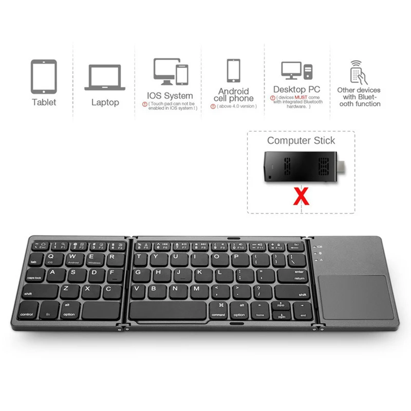 Ingelon Portable Twice Folding Bluetooth Keyboard BT Wireless Foldable Touchpad Foldable Smartphone Mini Windows Keypad for IOS korean computer keyboard