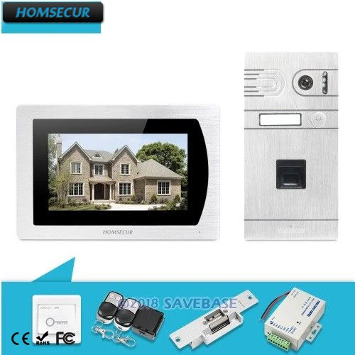 HOMSECUR 7\ Hands-free Video Door Entry Phone Call Intercom System+Silver Fingerprint Camera BC061-S + BM717-S