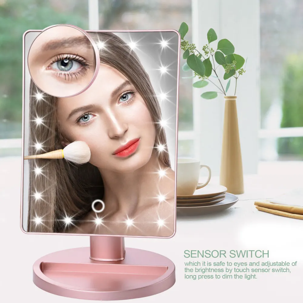 

Fashion Makeup Mirror 22 LED Lights Touch Screen Bright Adjustable USB Or Batteries Use with 16 Lights Factory price
