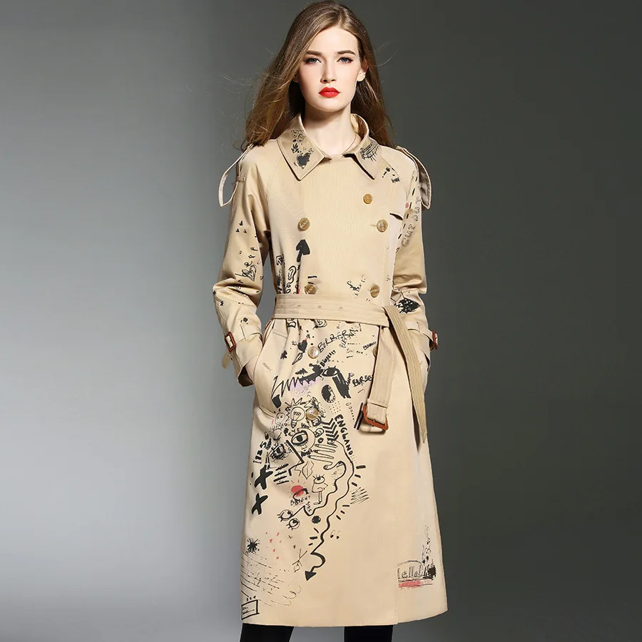 Trench coat for women luxury embroidered long coats woman winter 2018 ...